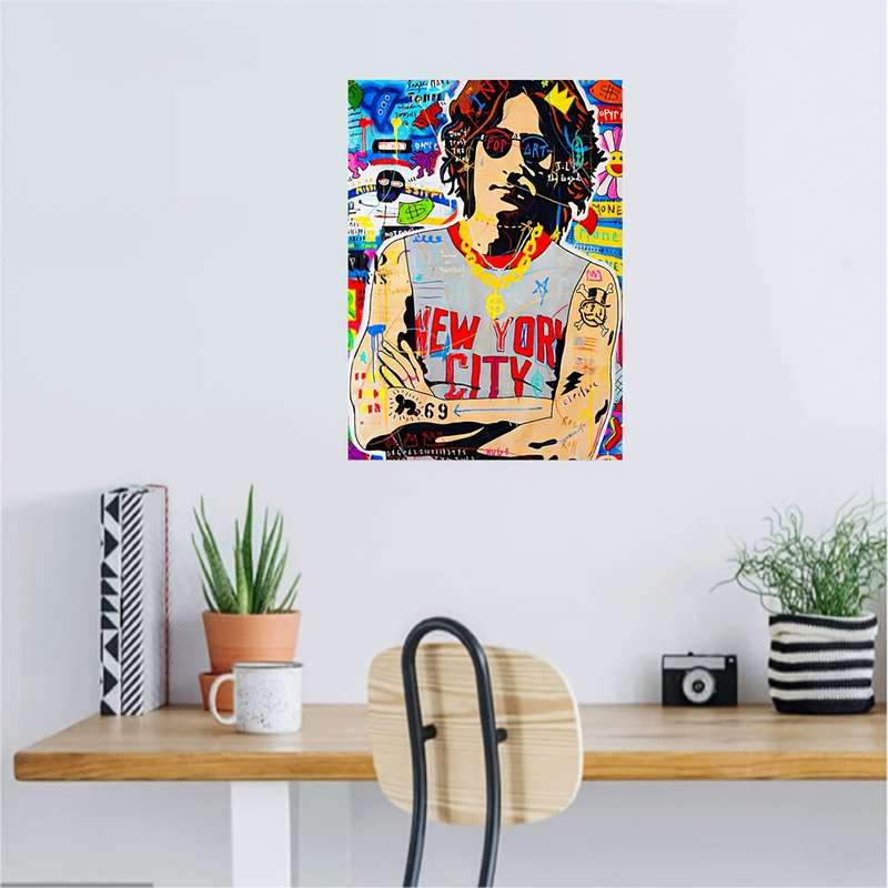 1pc  Framed John Lennon Pop Art Canvas Print Style Graffiti Wall Decor 29.97x39.88 cm Vibran