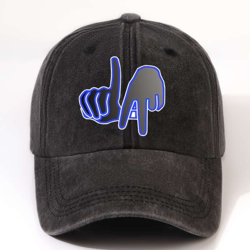 1pc EOXF Men'S Washed Cotton Baseball Cap Adjustable Breathable Casual Hat with LA Print Lightwei