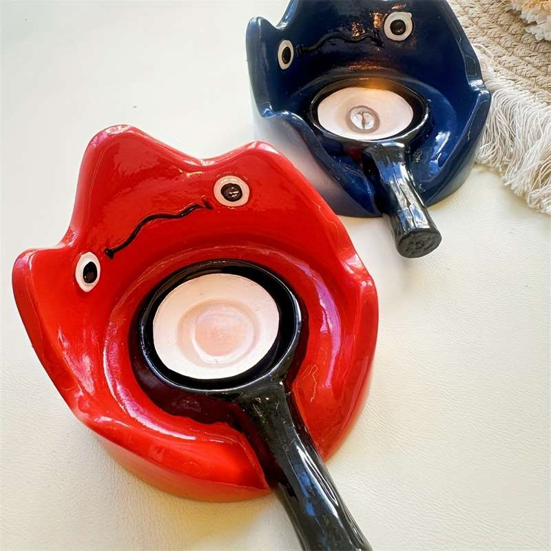 1pc Bohemian Resin Flame-Shaped Decorative Ashtray with Dual Handles Red Black Irregular Ho