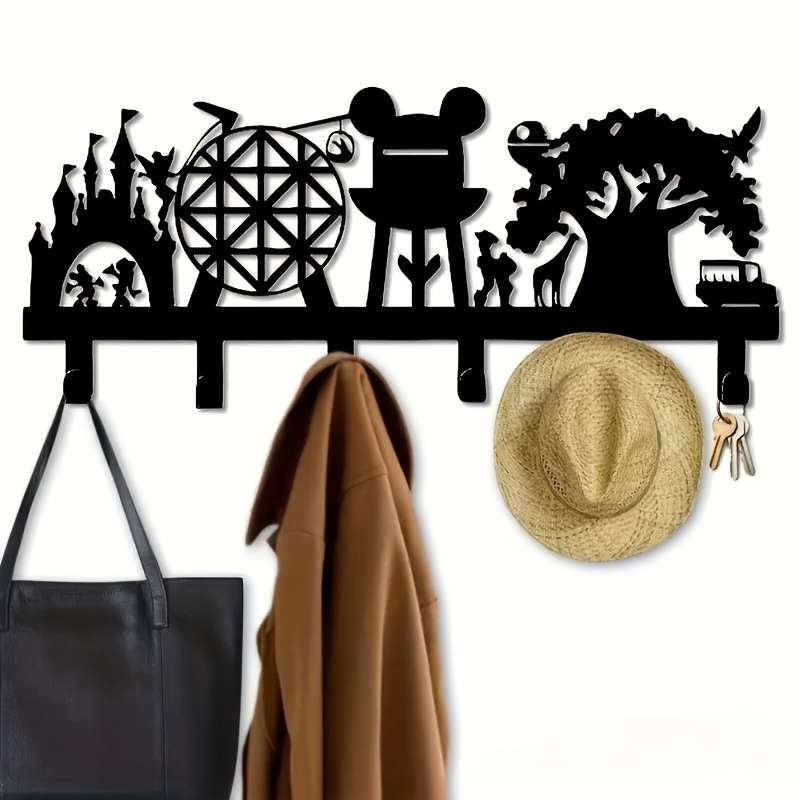 1pc Whimsical Metal Wall Art with Ferris Wheel Carousel  Tree DesignEasy-Install Storage Rack w