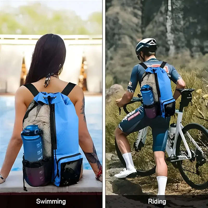 1pc Swimming Bag Mesh Drawstring Backpack with Wet Bag Beach Backpack Outdoor Water Fitness Gym Back