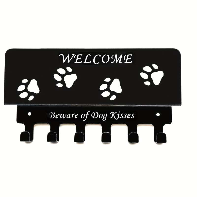 Stylish Black Metal Wall-Mounted Organizer with Key Hooks  Dog Leash HolderRust-Proof Powder-Co