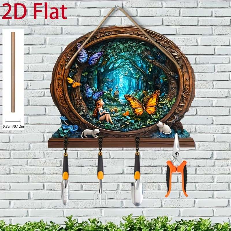 2D/Flat 1pc Forest Elf Simple Colorful Wooden and Home Key Hanger with Four Metal Hooks 2D/Flat Wa