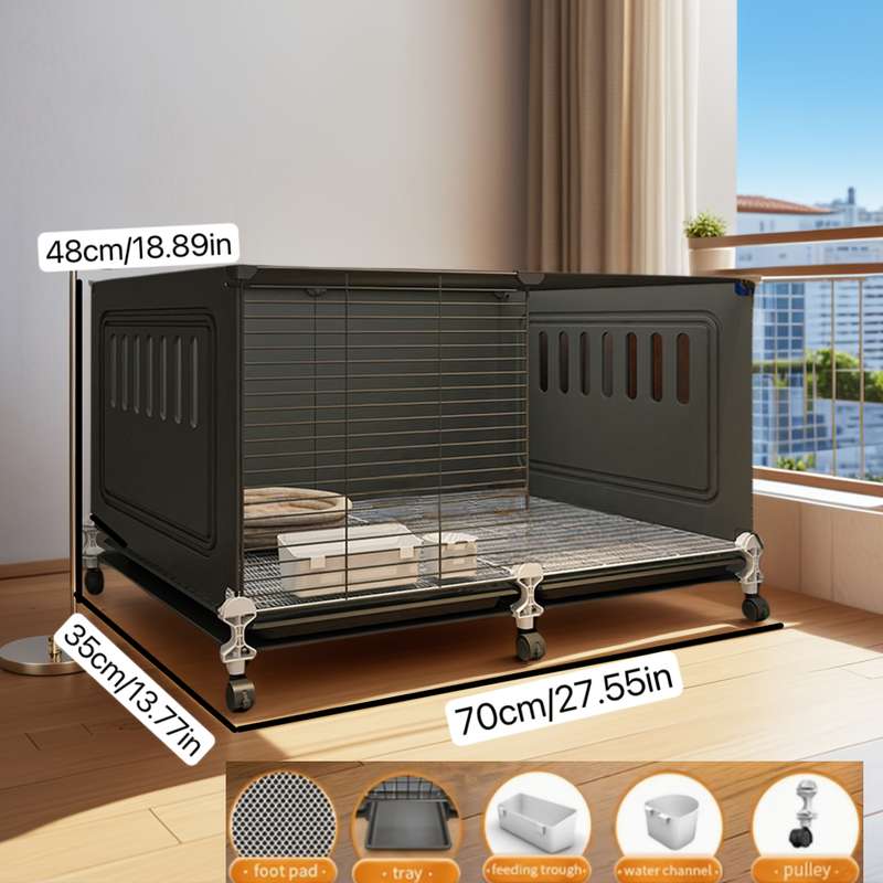 1pc Gray With Wheels Four Grid Pet Cage