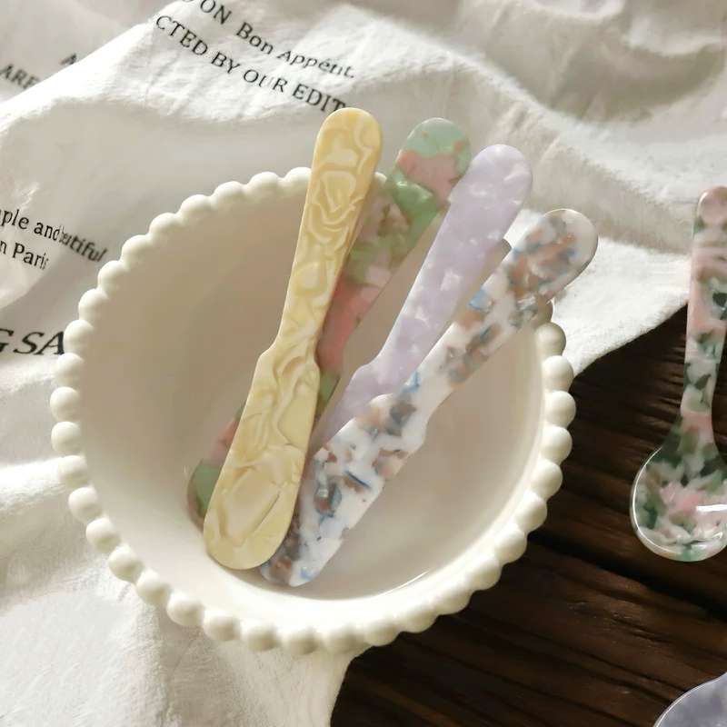 2pcs Acrylic Spoon and Butter Knife Set Shatter Resistant PMMA Kitchenware Light Purple Ivory