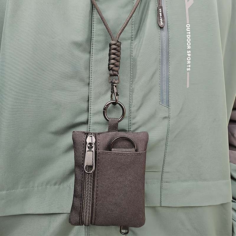 1pc Nylon Casual Style Outdoor Neck Pouch Men's Small Card Holder Coin Purse Key Case with Lan