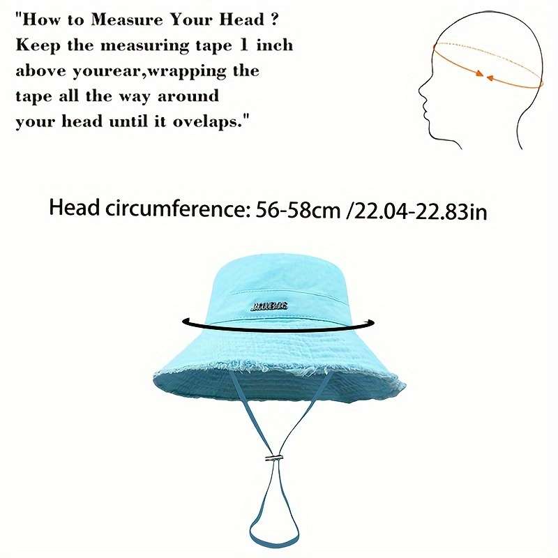 1pc Cotton Denim Bucket Hat with Raw Hem Adjustable 56-58cm Sun Protection for All Seasons Perf