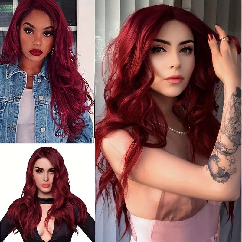1Pc Burgundy 66.04cm Fashion Design Wig