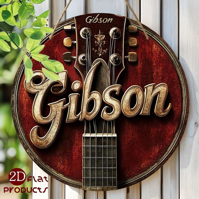 1pc 2D Flat Guitar Theme Round Wooden Sign 8x8in 20x20cm Home Holiday Decorations Suitable for R