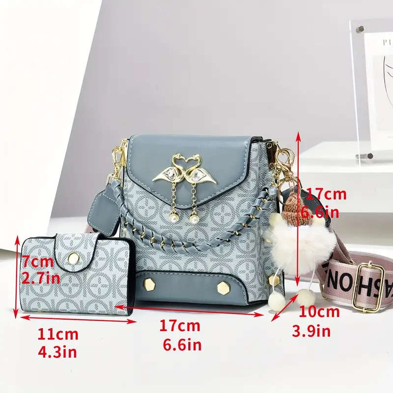 2piece Set of Fashion Mini Mobile Phone Bags with Print Shoulder Bags and Trendy Crossbody Bags