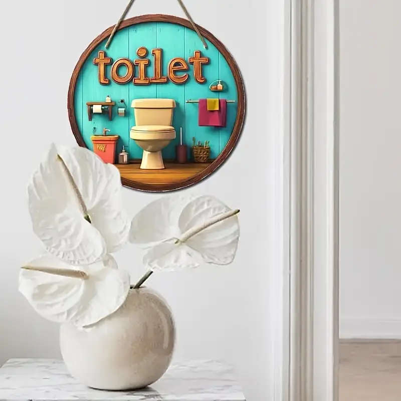 1pc Vintage Toilet Theme Round Aluminum Sign 2D Printed Metal Wall Art for Home Living Room Office P