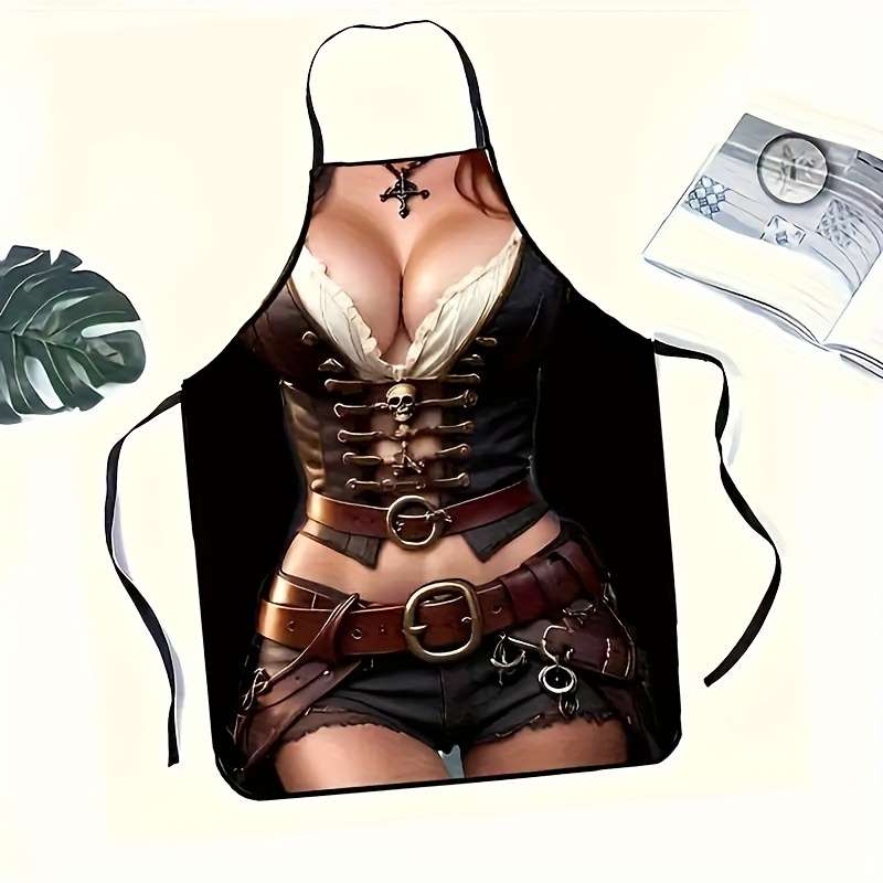 1pc An innovative new apron with simple digital print sexy Faux Leather beauty cold and beautiful
