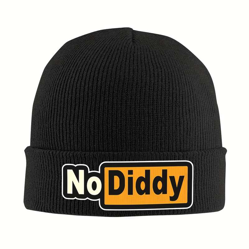 1pc Funky Style No Diddy Graphic Beanie Hat for Men 100% Acrylic Knit Cap with Slight Stret
