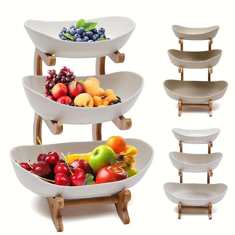 Three-Tier Fruit Basket With Wooden Stand