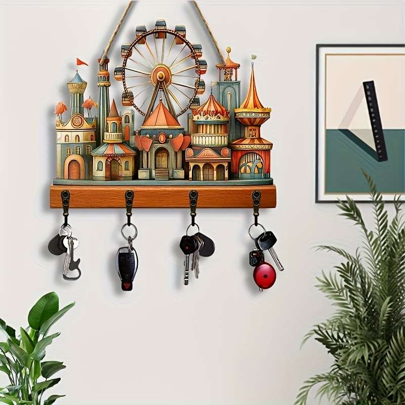 1pc Amusement Park ferris wheel home wooden key hanger key storage with hooks four-season multi-f