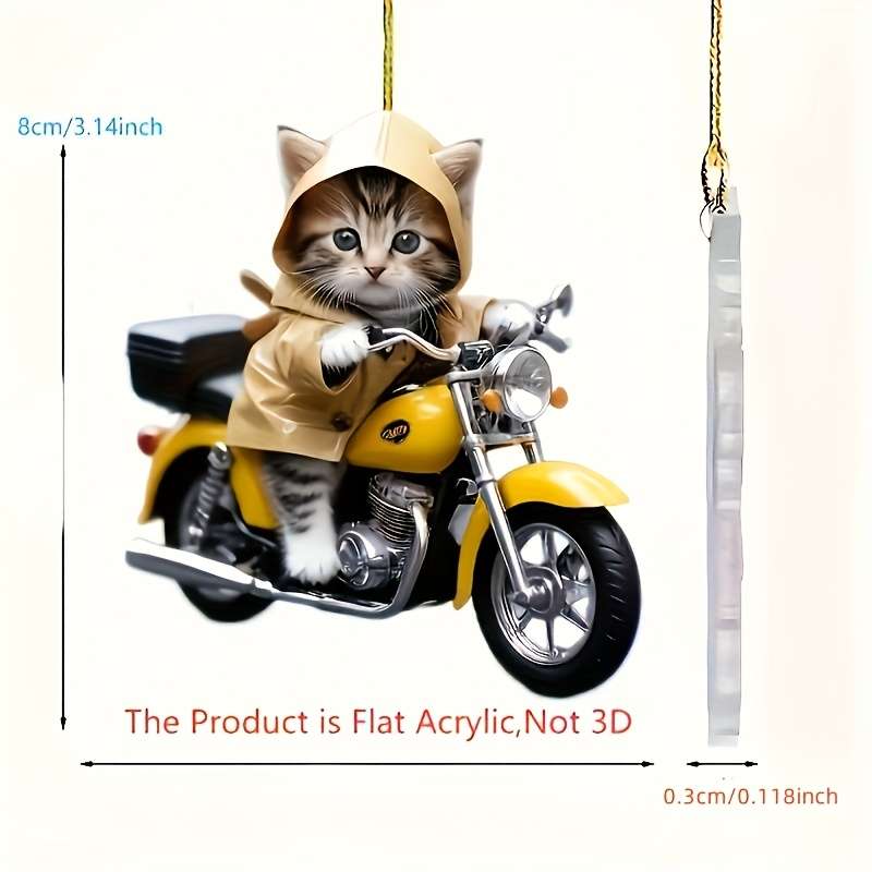 1pc 2D Flat  Acrylic Car Dangling Charm Classic Style Acrylic Cat Riding a Motorcycle Keychain B