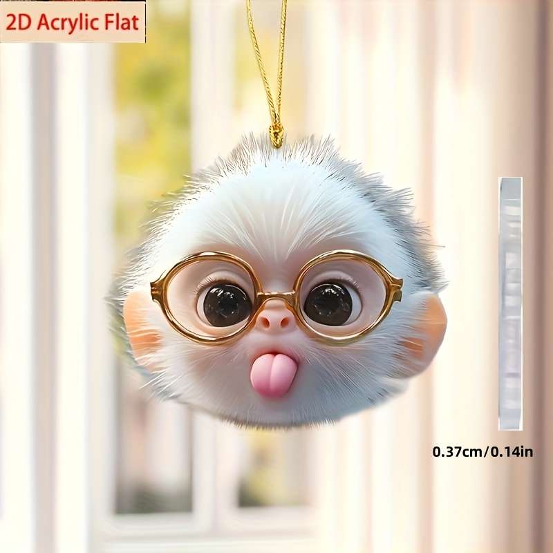1pc 2D Flat  s  Acrylic Car Hanging Cute Glasses Monkey Cartoon Animal Acrylic Ornament
