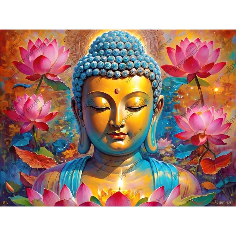 1000pcs Buddha Lotus Flower Jigsaw Puzzle Vibrant Golden Blue Design High-Qual