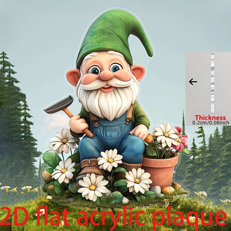 1pc 2D Flat  A  Printed Acrylic Garden Gnome Decoration Perfect for Outdoor Use in Gardens Law