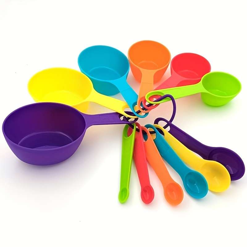 12-Piece Set Assorted Colors Plastic Measuring Cups and Spoons for Flour Milk Powder Coff