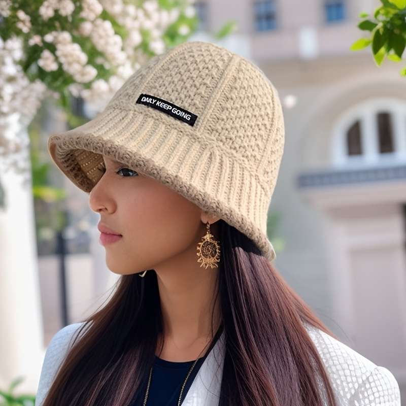 1pc Women'S Acrylic Knit Fisherman'S Hat Lightweight Fitted Solid Color Urban Style Hand