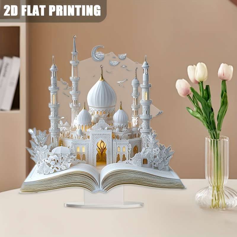 1pc 2D Flat   Acrylic An art decorative style acrylic mosque with open Quran design suita