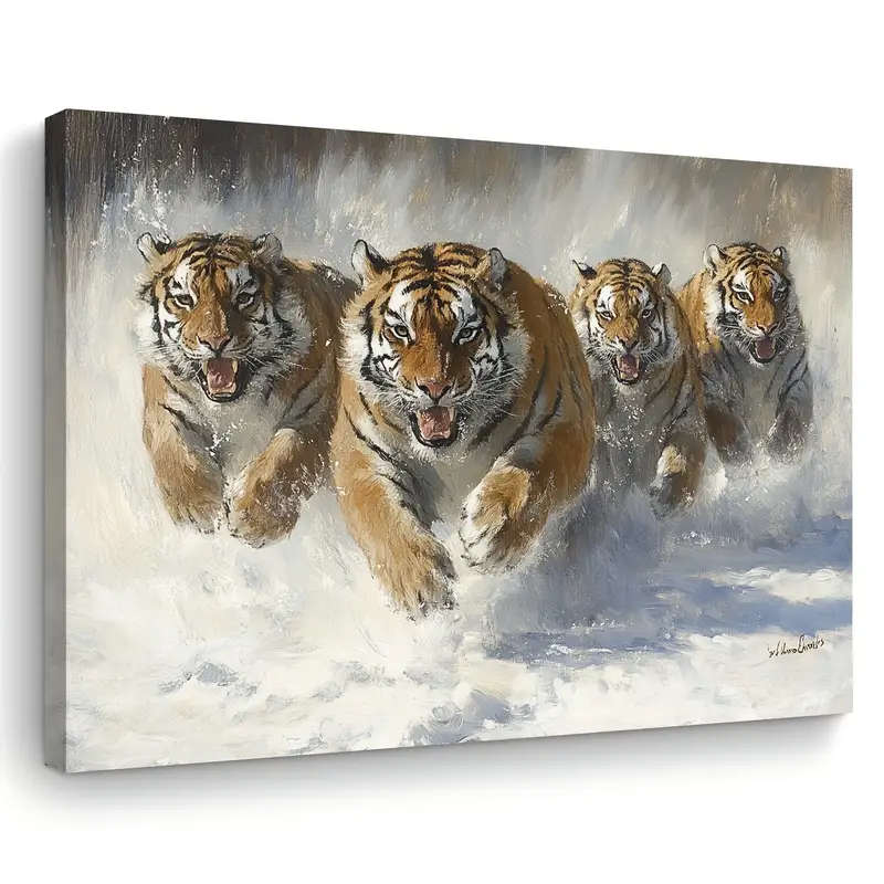 1pc Wooden Framed Canvas Painting a group of tigers Wall Art Prints for Living Room Bedroom Kitchen