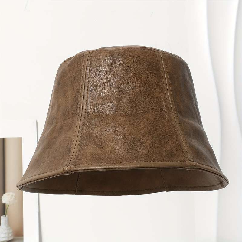 1pc New PU Leather Fisherman Hat Outdoor Light Luxury Fashion Sunshade Anti-Aging Duckbill Hat Inte