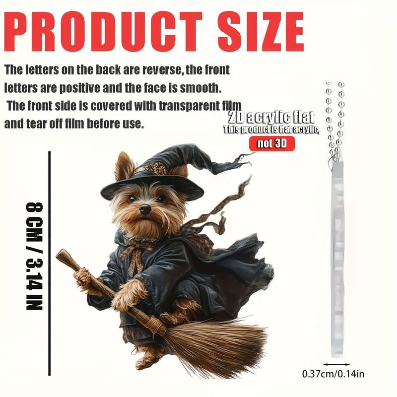 1pc 2D Flat   Yorkshire Terrier Magician  Acrylic Pendant Whimsical Dog in Wizard Costume w