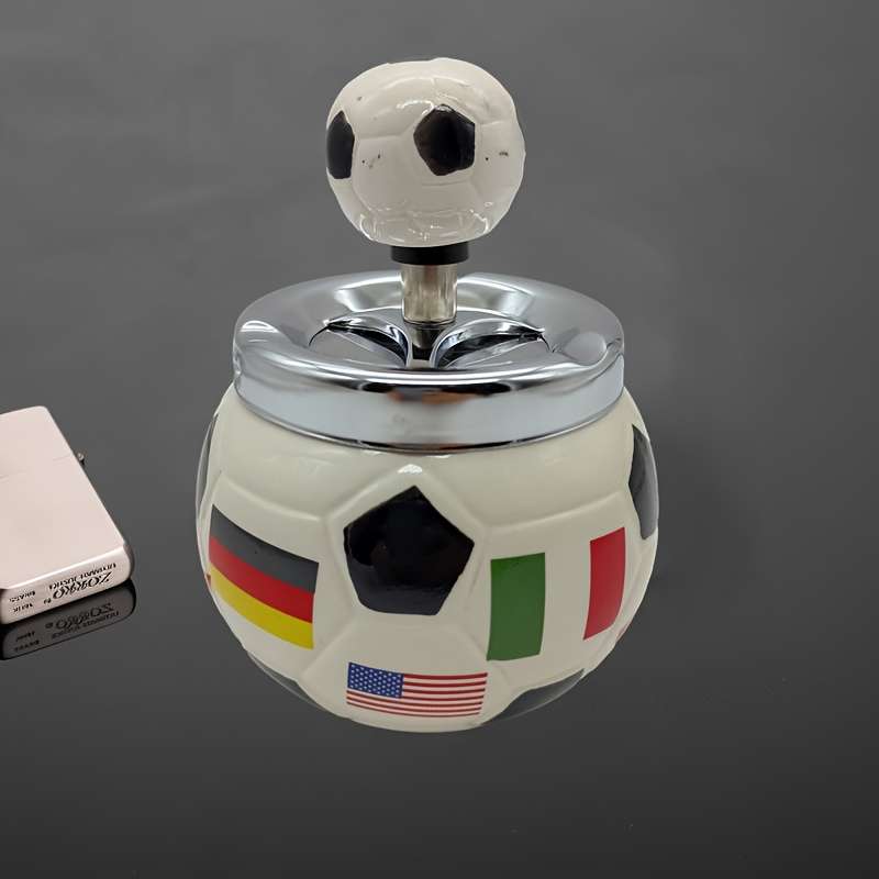 1pc Vintage Soccer-Themed Ceramic Ashtray with Ball and Flag Design Ideal for Home Bar Hotel K