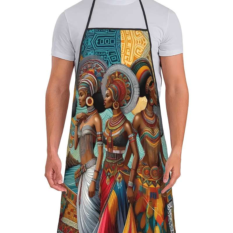 1pc African Women Print Apron Sleeveless Design Durable Woven Polyester 150gsm for Cooking