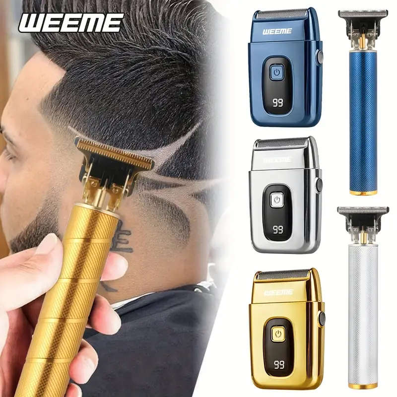 2pcs Professional Cordless Hair Cutting And Shaving Set USB Rechargeable Men'S Hair Clipper Portable