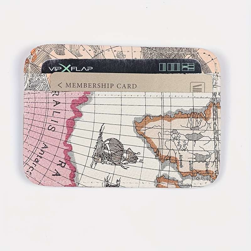 1pc Vintage Map Print PU Leather Card Cases Mini Wallet with Coin Purse and Credit Card Holder