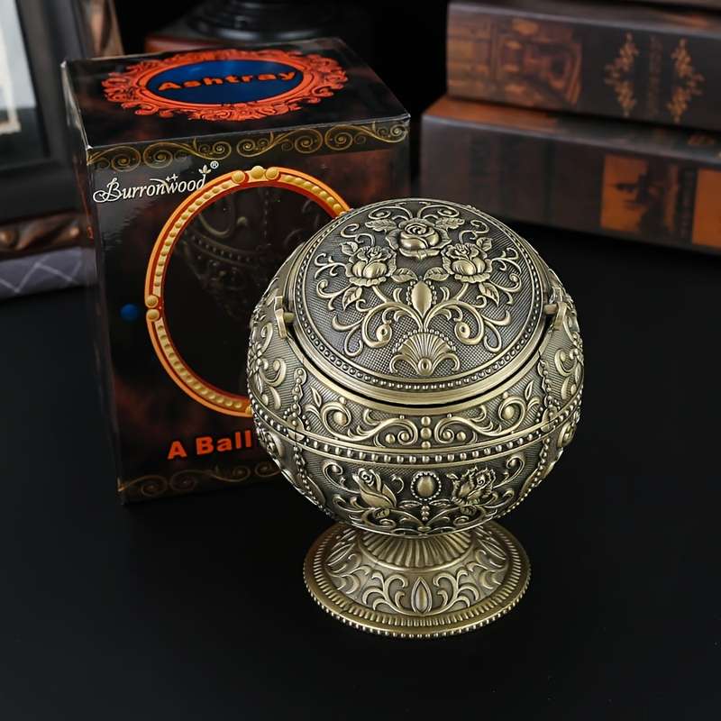 1pc Burronwood Elegant Rose-Shaped Zinc Alloy Ashtray with Lid Smoke-Free Windproof Easy to Cl
