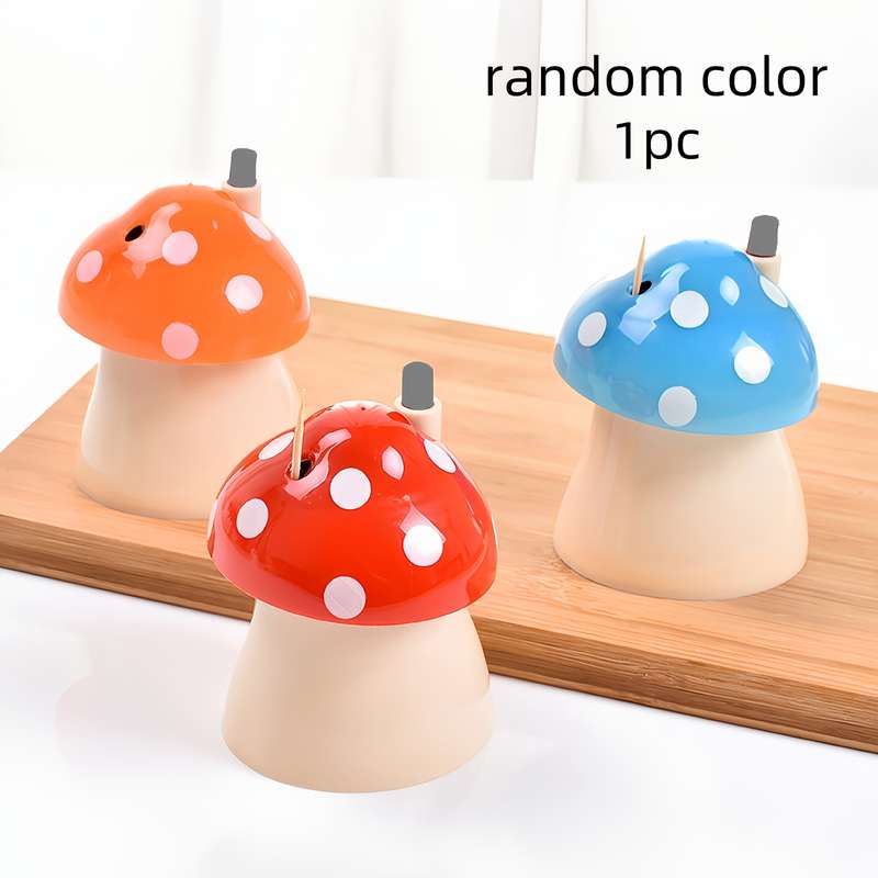 1pc Cute Mushroom Toothpick Box Press Type Portable Dispenser Plastic Kitchen And Restaurant