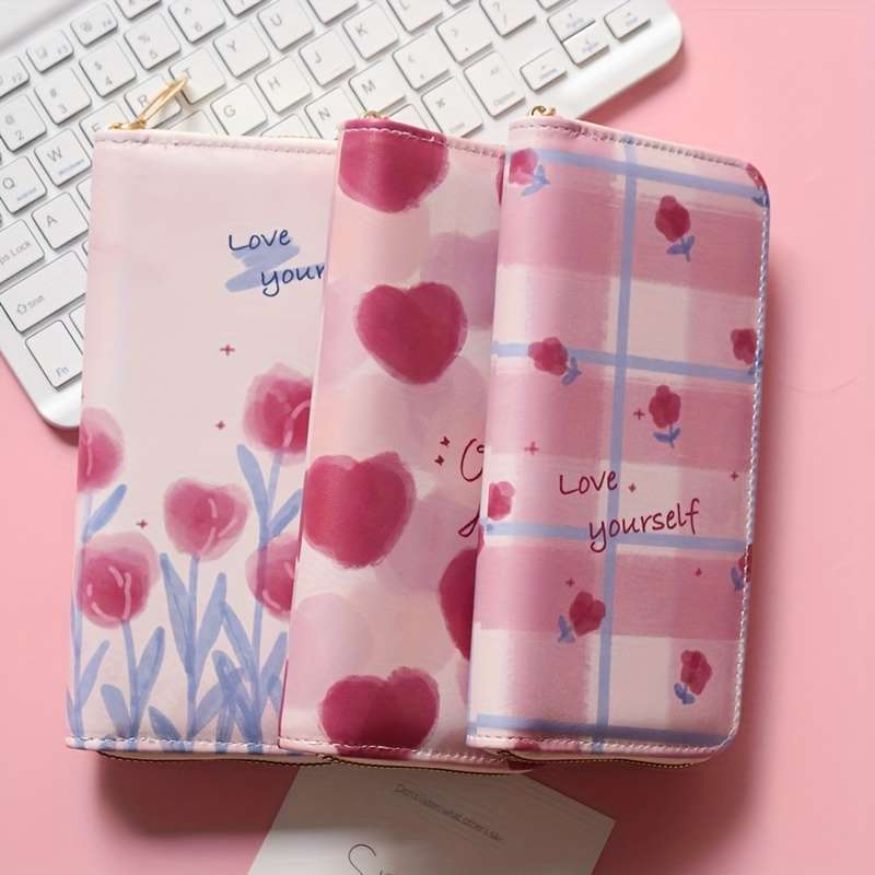 1pc Women'S Casual Floral Zipper Wallet with Multiple Card Slots Large Capacity Coin Pouch with "