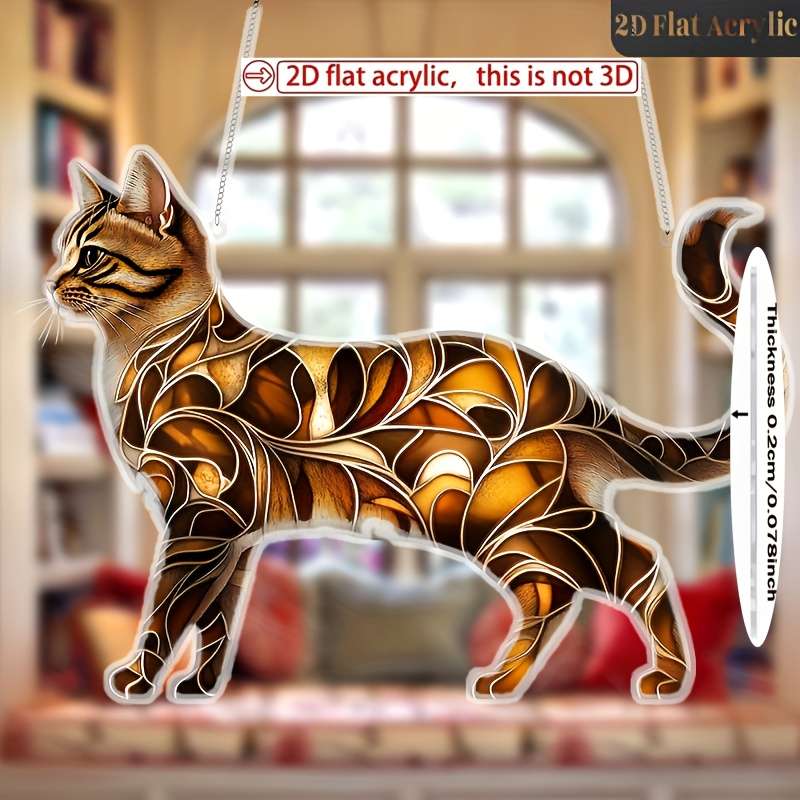 1pc 2D Flat  Acrylic Cat Sun Catcher Decoration Charming Hanging Tiger Stripe Cat Design Animal T