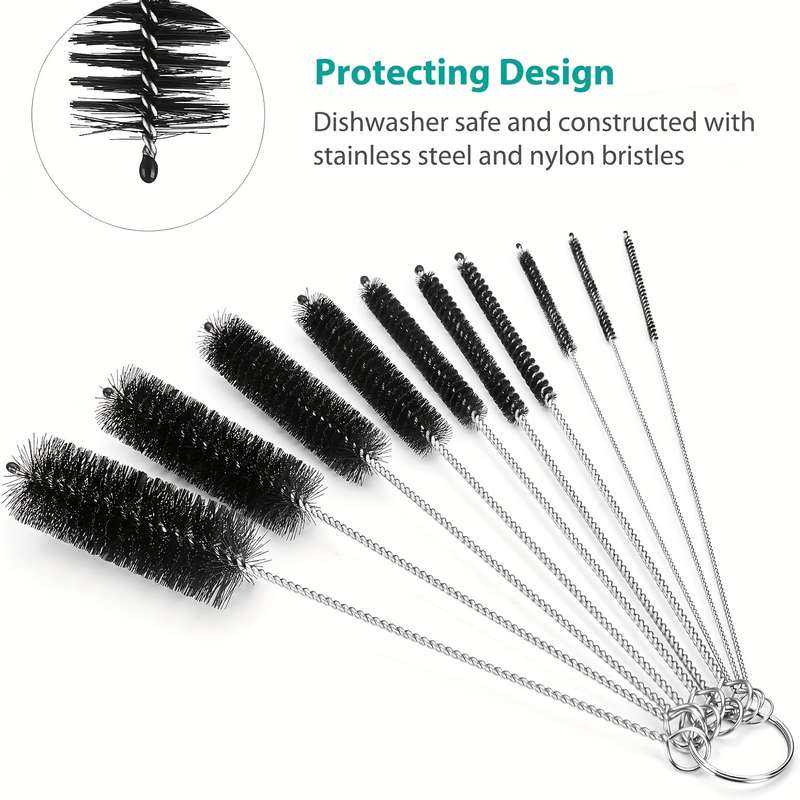 10-Piece Multi-Size Stainless Steel Brush Set for Narrow Space Cleaning Reusable Tube Brushes