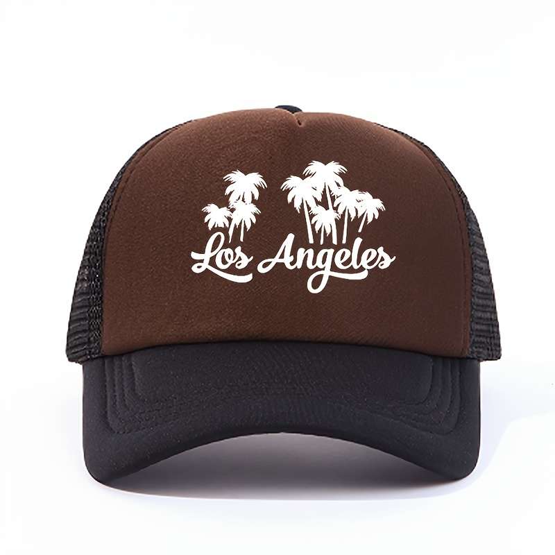 1pc Color Block Palm Trees Los Angeles Print Baseball Cap Y2K Trendy California LA Mesh Trucker Ha
