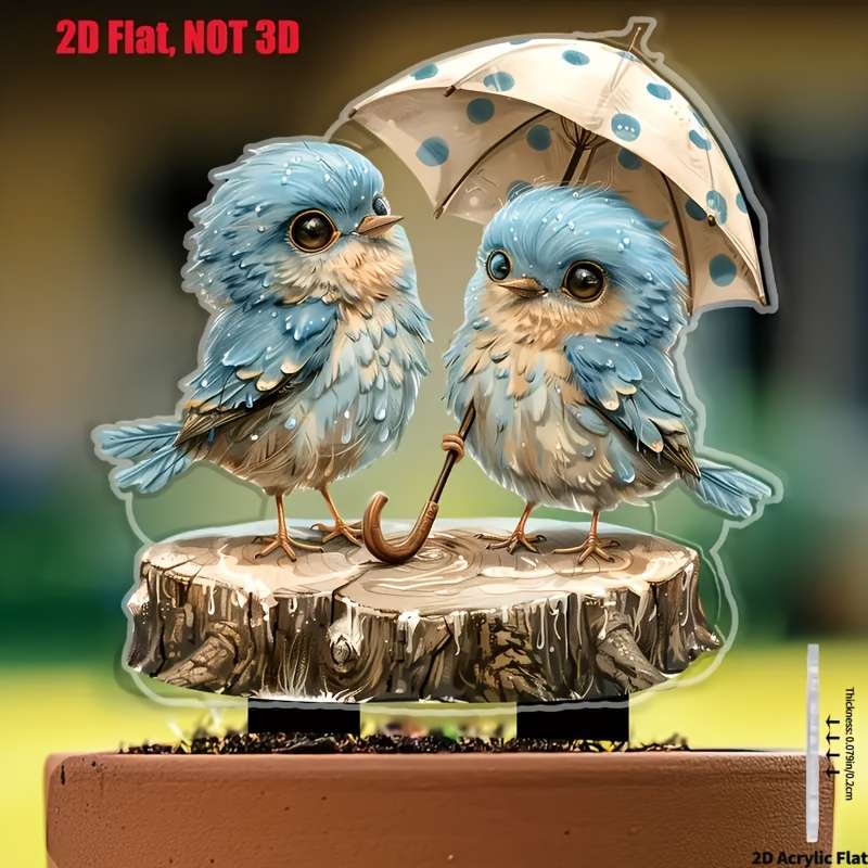 1pc 2D Flat  Bohemian-Style Crystal Bluebird Garden Stand  Acrylic Decorative Outdoor Piec