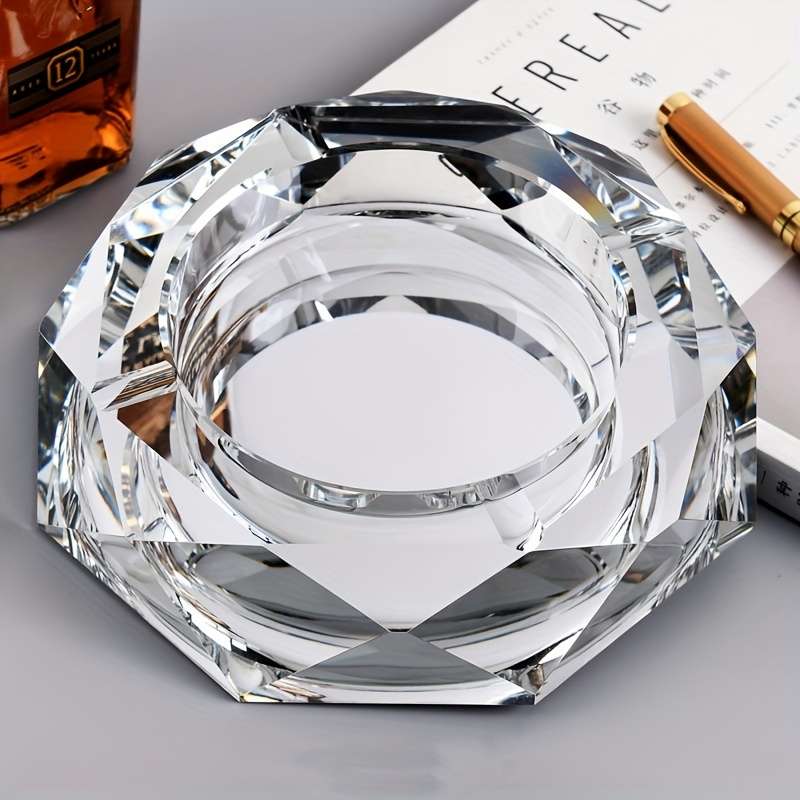 1pc Glass Ashtray Clear Crystal Glass Ashtray For Indoor And Outdoor Creative Large Octagonal Bla