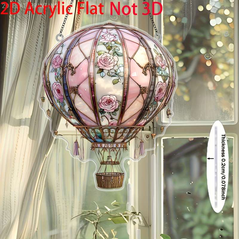 1pc 2D Flat   Fantasy Hot Air Balloon Garden Sun Catcher Acrylic Window Hanging Decoration
