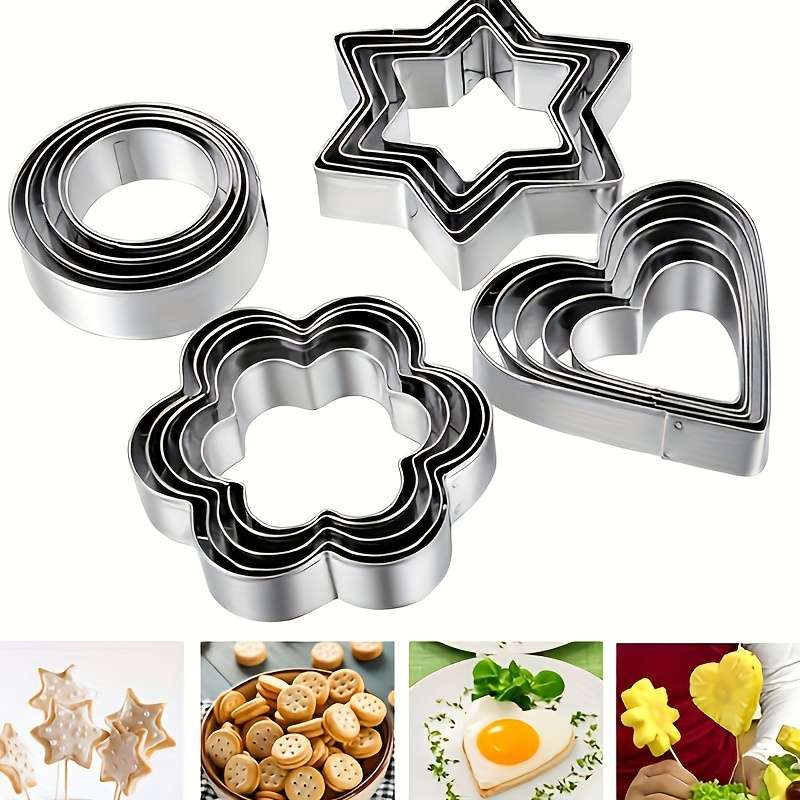 12pcs Stainless Steel Biscuit Mold Flower Shaped Circular Heart-shaped Star Shaped Biscuit Knif