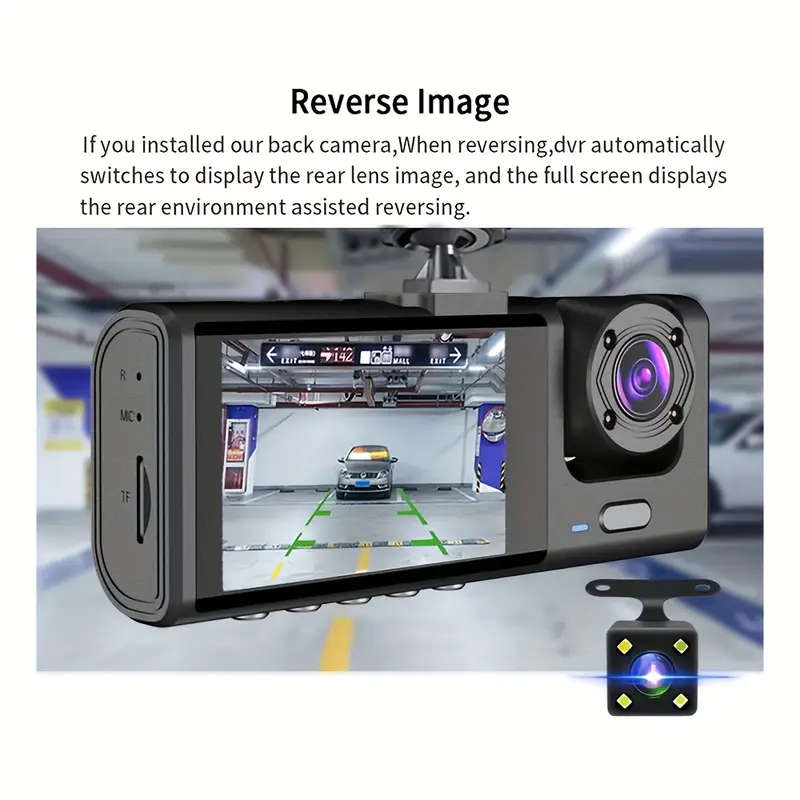 3 Channel DVR Dashcam with Front interior and Rear cameras AND 32GB TF Card