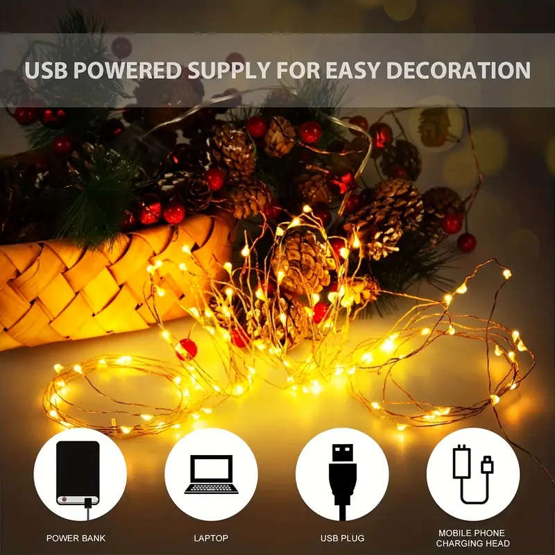 1pc USB Silvery Wire Light String 10m Warm White