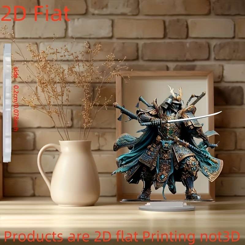 1pc 2D Flat  Acrylic Samurai Knight Statue Vibrant Blue Armor with Golden Accents Ideal for Valen