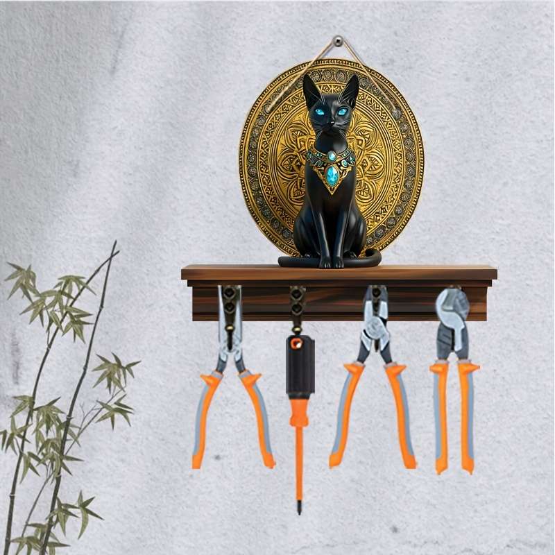 1pc Egyptian Cat Simple Colorful Wood with Home Key Hanger with Four Metal Hooks (30.0 cm X 24.99c