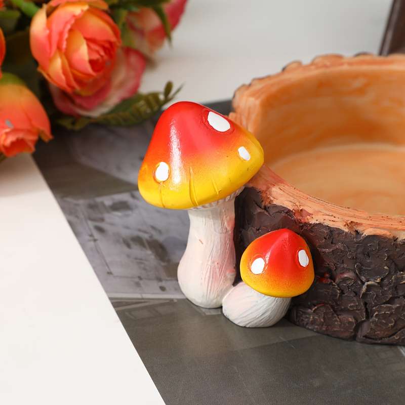 1pc Resin Mushroom Ashtray Creative Round Decorative Gift with Vibrant Red and Orange Mushroo