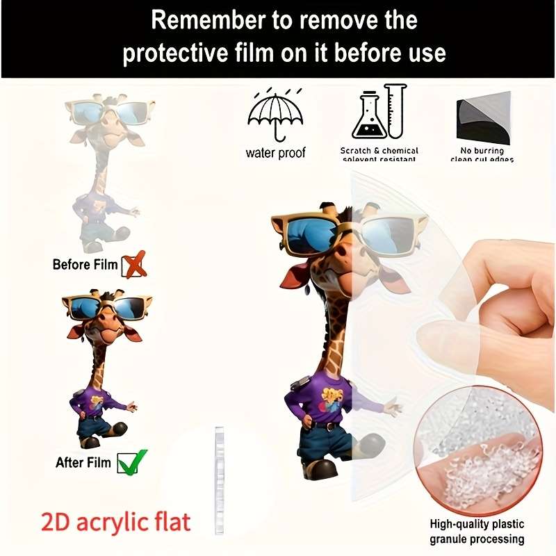 1pc 2D Flat  Car ornaments Cool Hip Hop Giraffe Car Pendant with Glasses- Fashion Accessories fo
