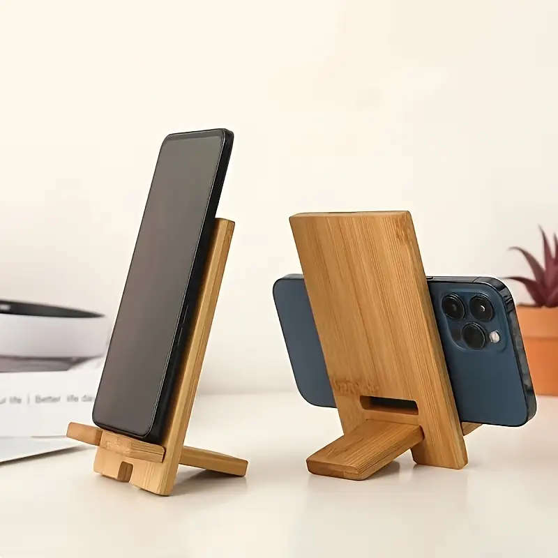 1pc Bamboo Desktop Phone Stand Clamp Holder for All Smartphones Ideal for Office Organization Chargi